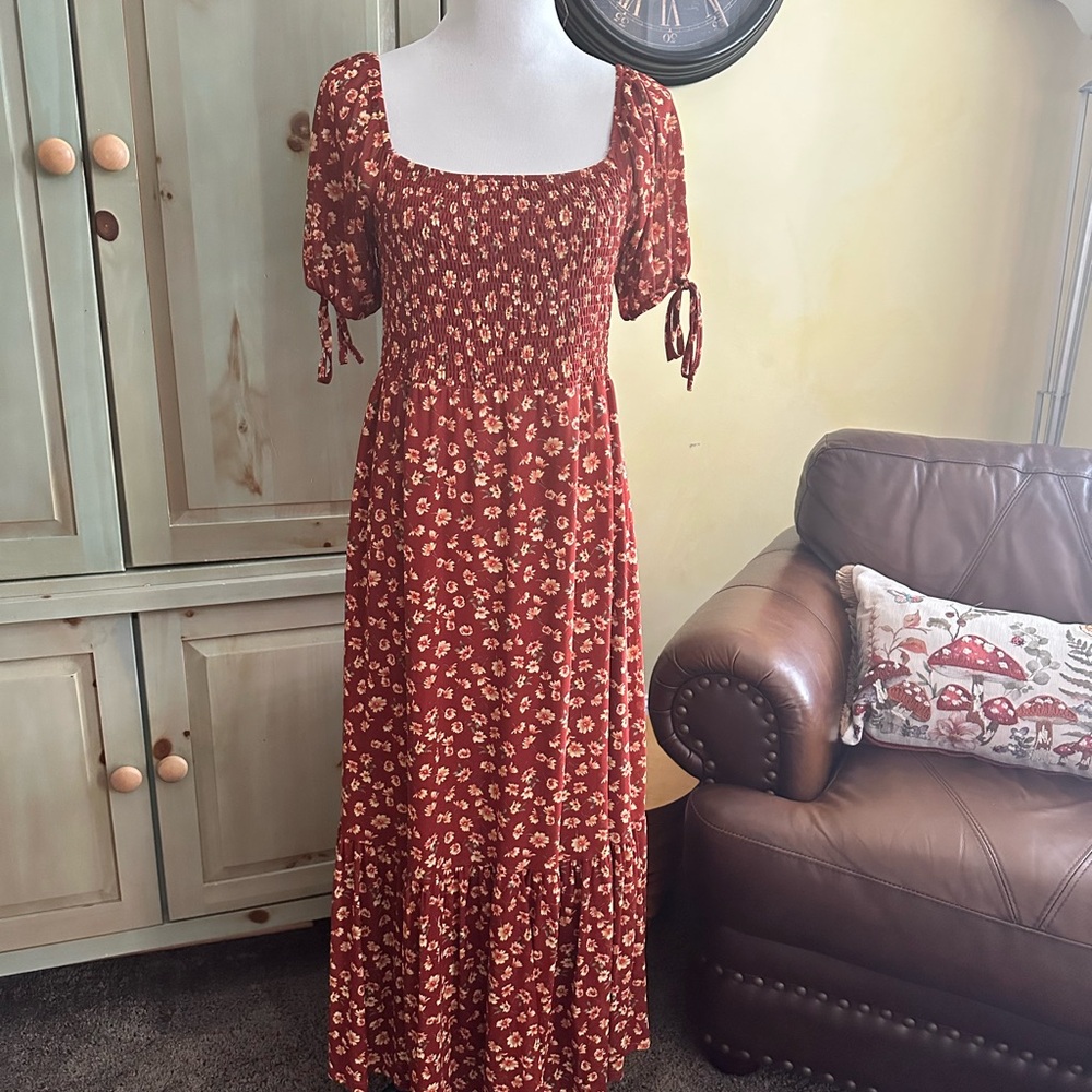 Rust/Orange Floral Dress